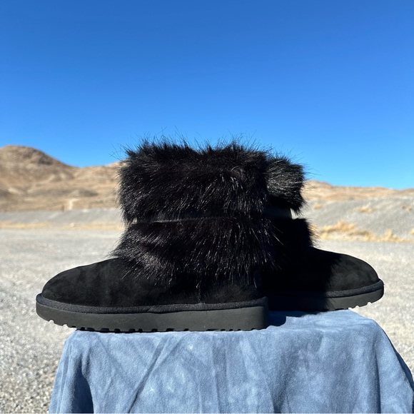 UGG Black Classic Buckle Mini Boot Suede with Faux Fur - Picture 7 of 9